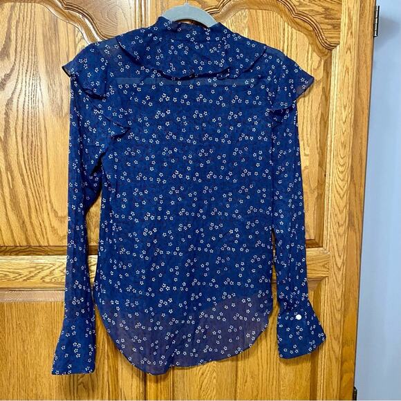 Veronica Beard Finley Silk Ruffle Tie Neck Blouse Dark Blue Floral Women’s Sz 0 - Picture 10 of 16